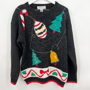 Vintage Ashley S. Plus Christmas Sweater Pullover Crew Neck Beaded Detail Sz 18
